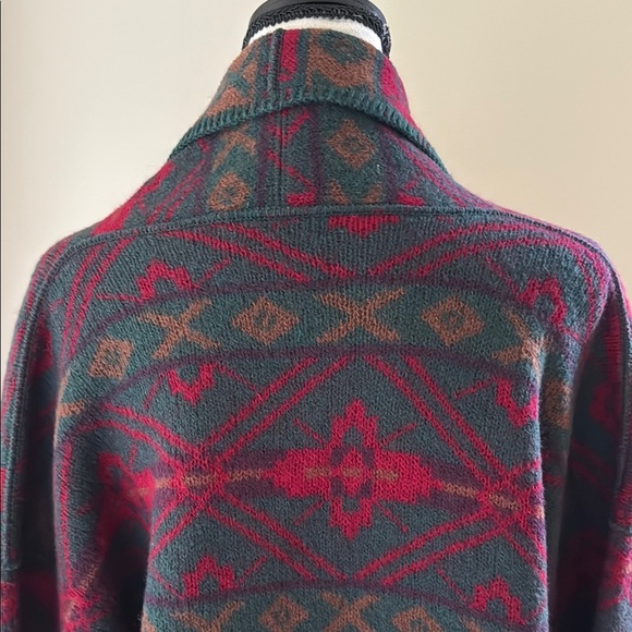 Vintage Alps Wool Aztec Long Blanket Jacket Drop Shoulder Cardigan Women's M - Picture 6 of 9